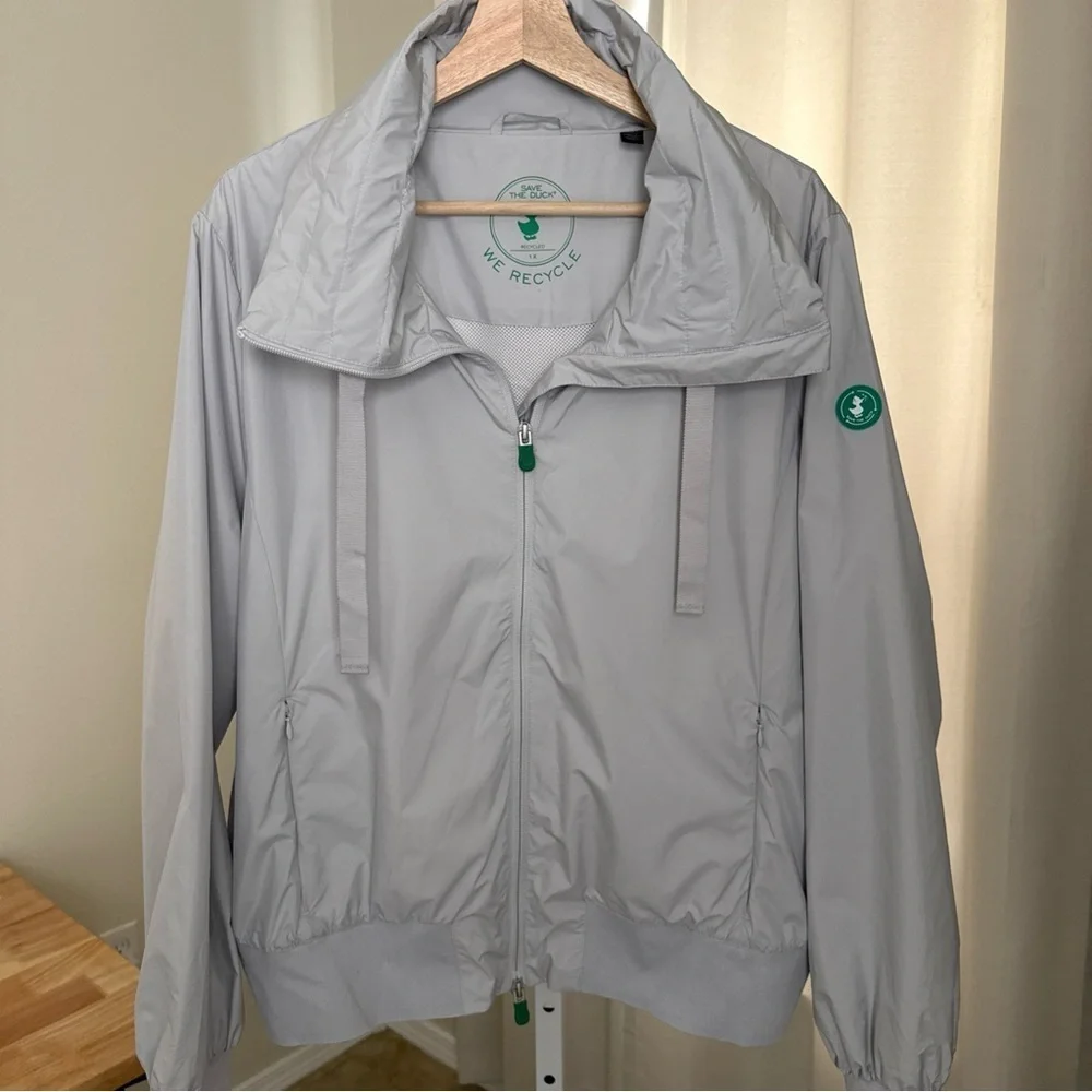 Save The Duck Women’s Grey Breathable Recycled Shell Rain Jacket Size 1X